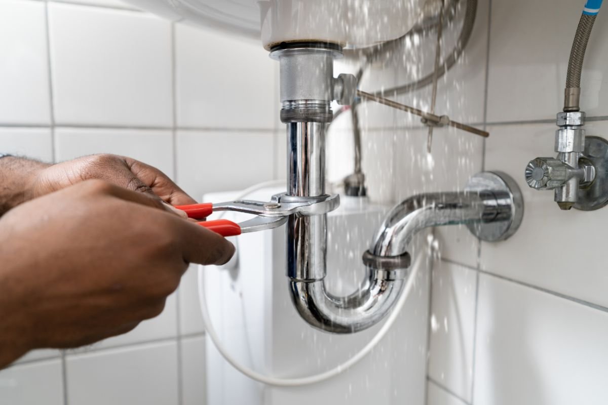 A man adjusts a sink faucet with pliers, illustrating the significance of proactive home maintenance to prevent leaks and damage.